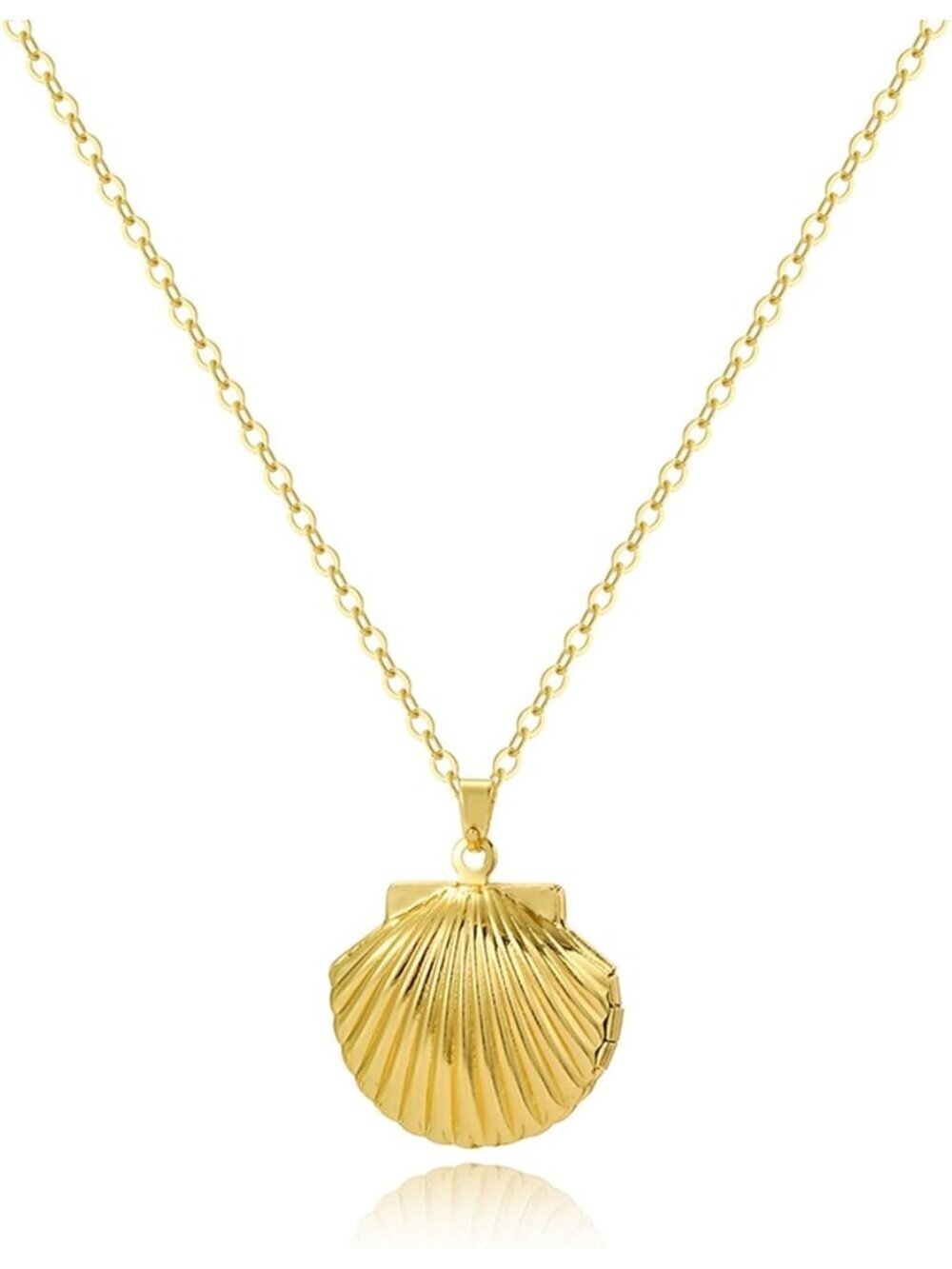 Women's gold shell Antique Empaistic Carved Engraved Flower Pattern Necklace
